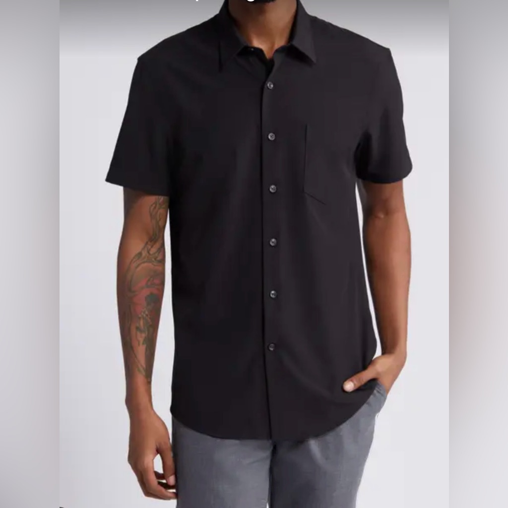Christi Collection Men’s Xxl Button-Down Shirt, Short Sleeve Black Texture Nwot